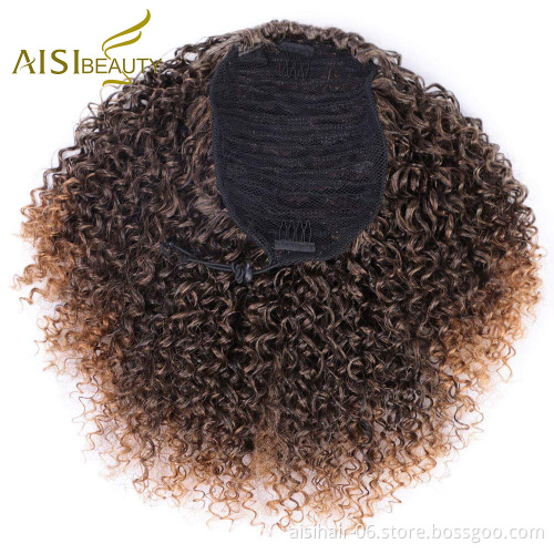 Aisi Beauty Top Quality Wholesale Afro Fluffy Puff Ombre Brown Hairpiece Extension Messy Donut Curly Afro Kinky Afro Hair Bun